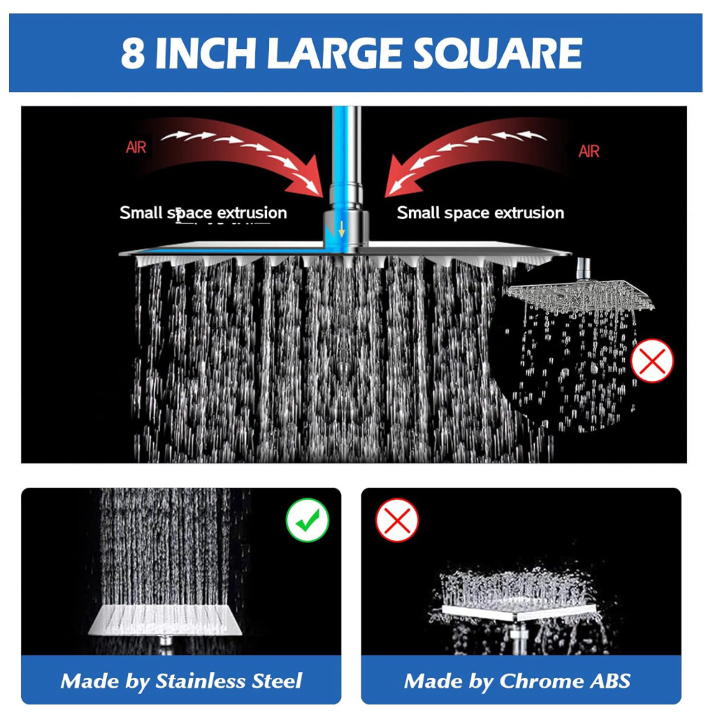 High Pressure Rain Square Shower Heads with Handheld Spray Combo