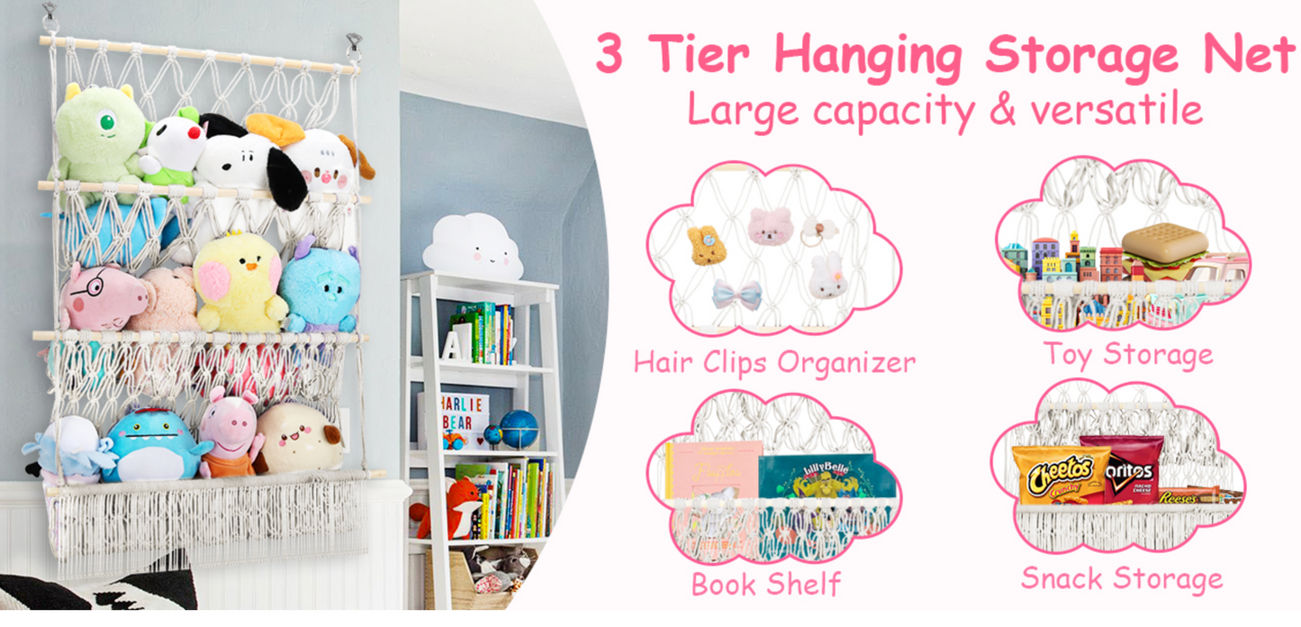 3-Tier Stuffed Toy Storage Shelf Net